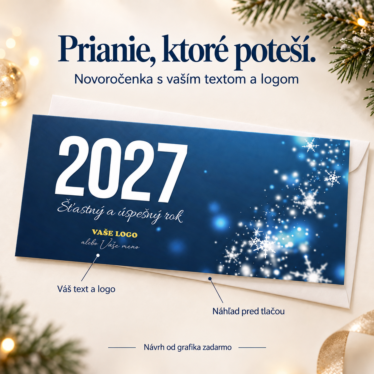 Novoročenka 106 s popiskami vlastného textu, loga a náhľadu pred tlačou.