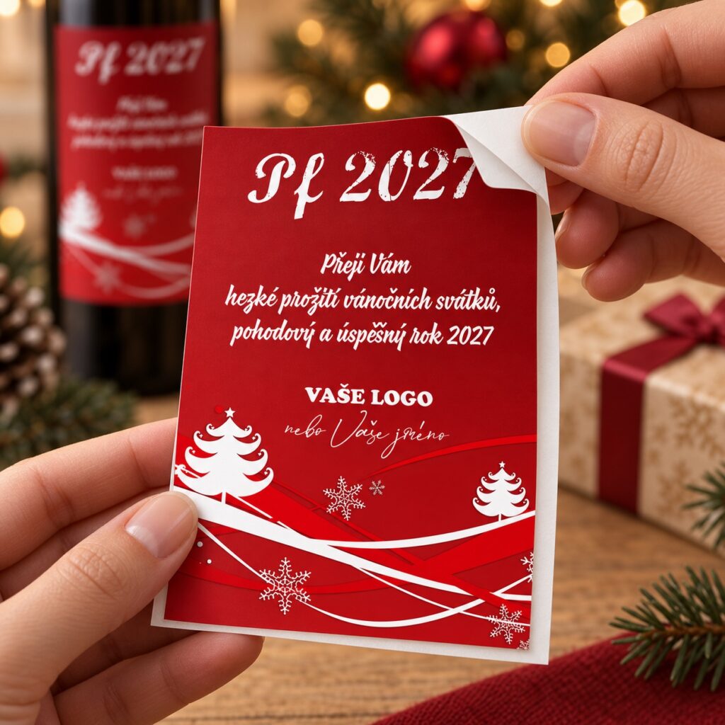 Odlepovanie červenej samolepiacej etikety PF 2027 od podkladového papiera, motív 1.