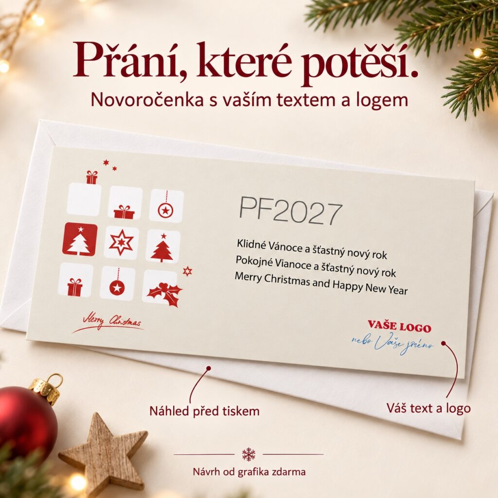 Novoročenka Vianočné symboly s popiskami k vlastnému textu, logu a náhľadu pred tlačou.