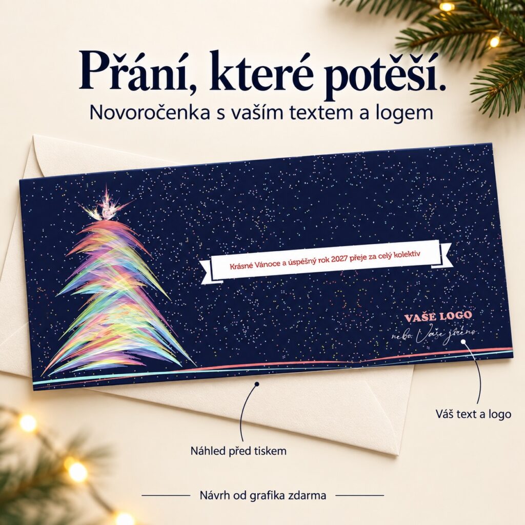 Novoročenka 110 s popisky vlastního textu, loga a náhledu před tiskem.