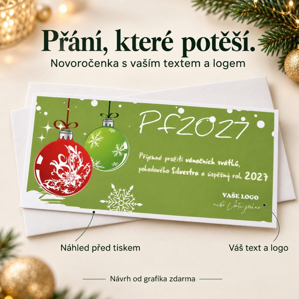 Novoročenka 128 s popiskami vlastného textu, loga a náhľadu pred tlačou.
