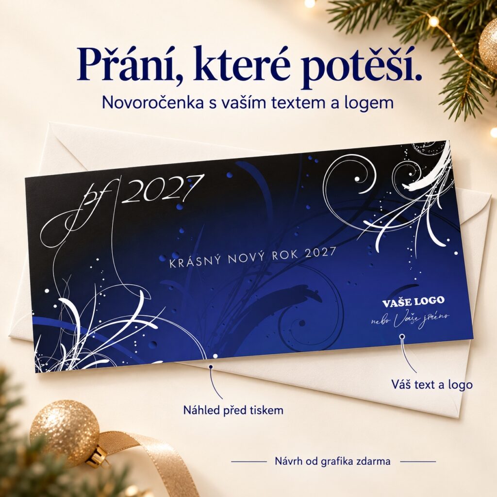 Novoročenka 131 s popismi úpravy textu a loga