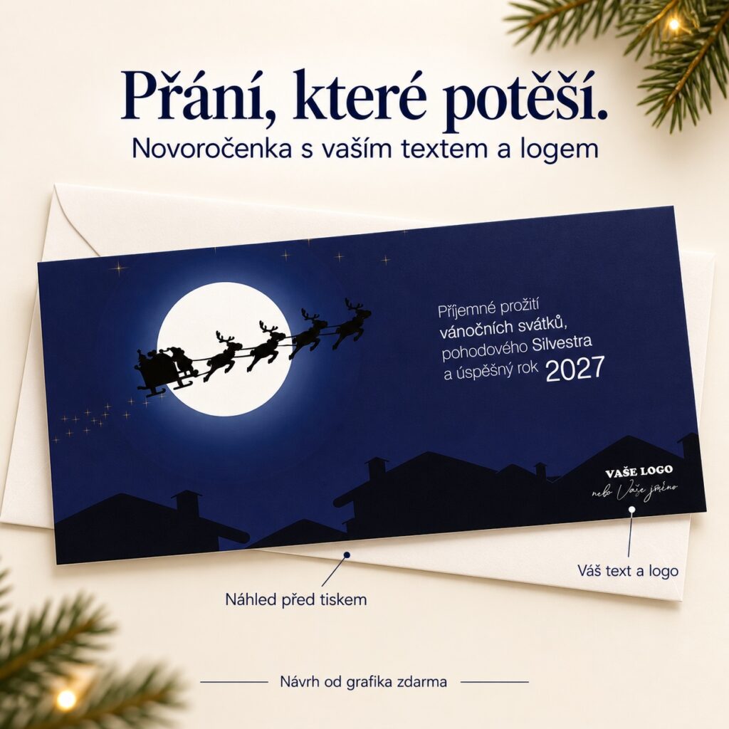 Novoročenka 140 s popismi úpravy textu a loga