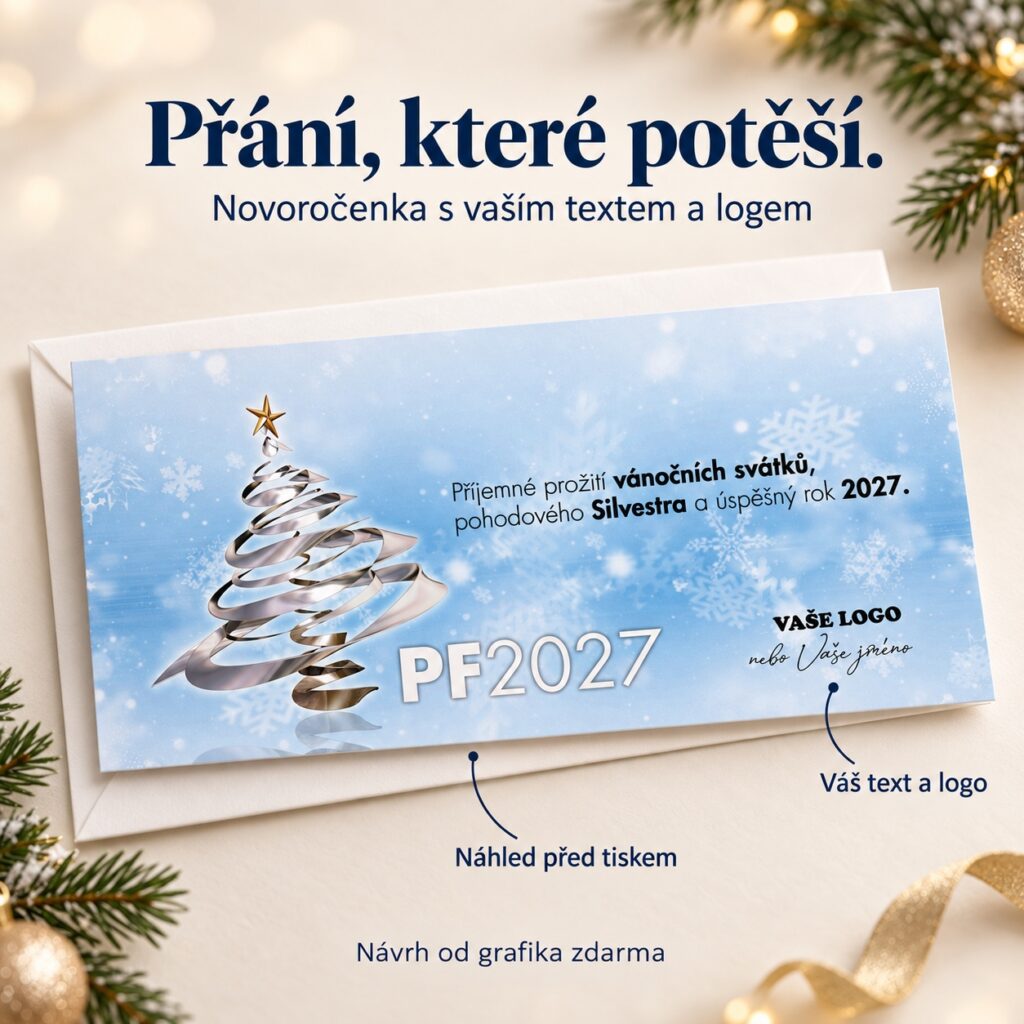 Novoročenka 153 s popismi úpravy textu a loga