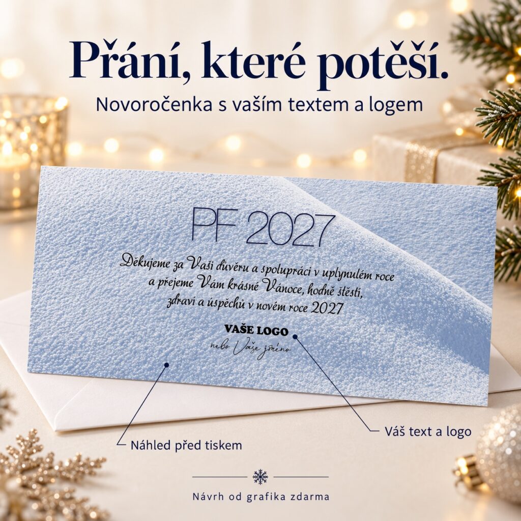 Novoročenka 155 s popismi úpravy textu a loga