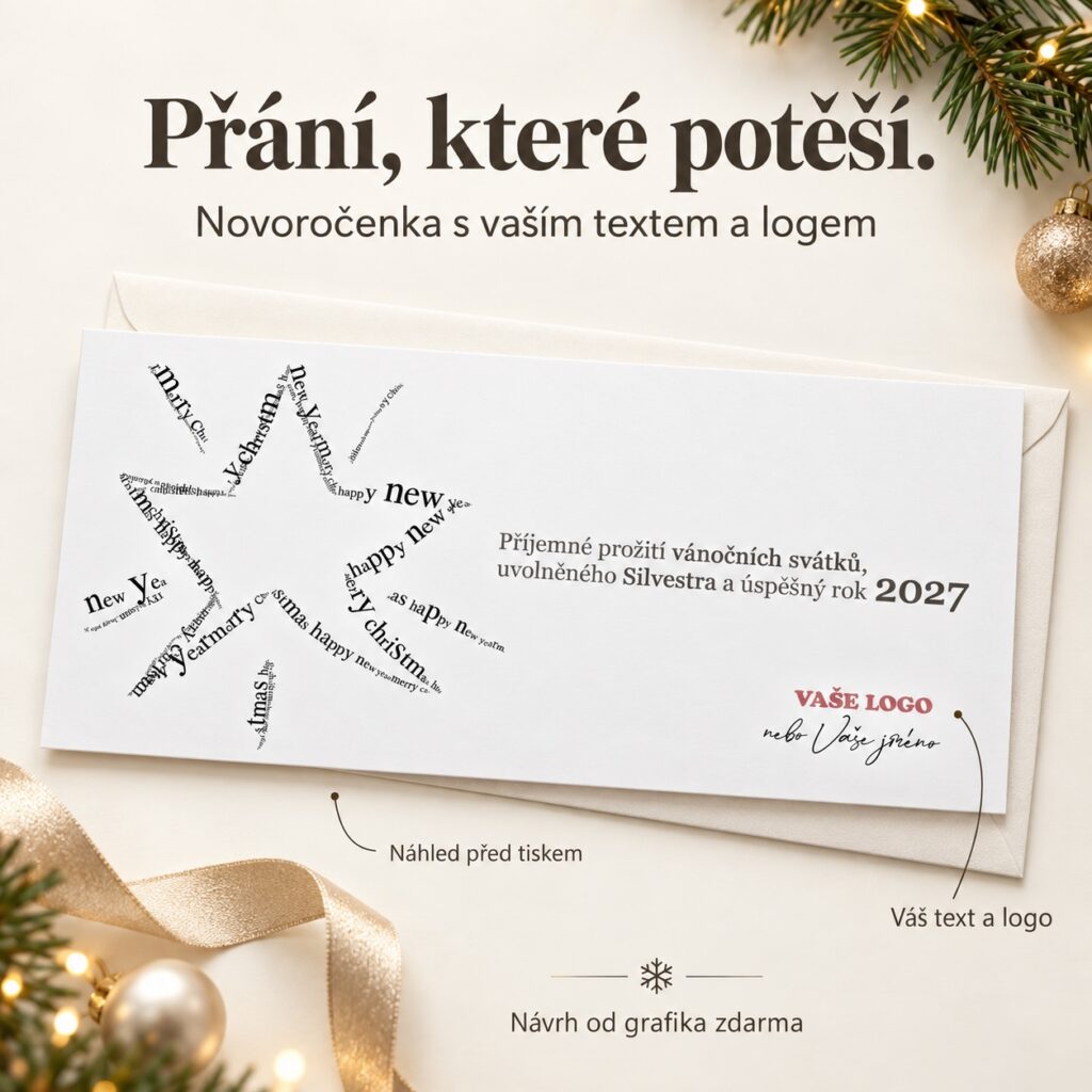 Novoročenka 177 s popismi úpravy textu a loga