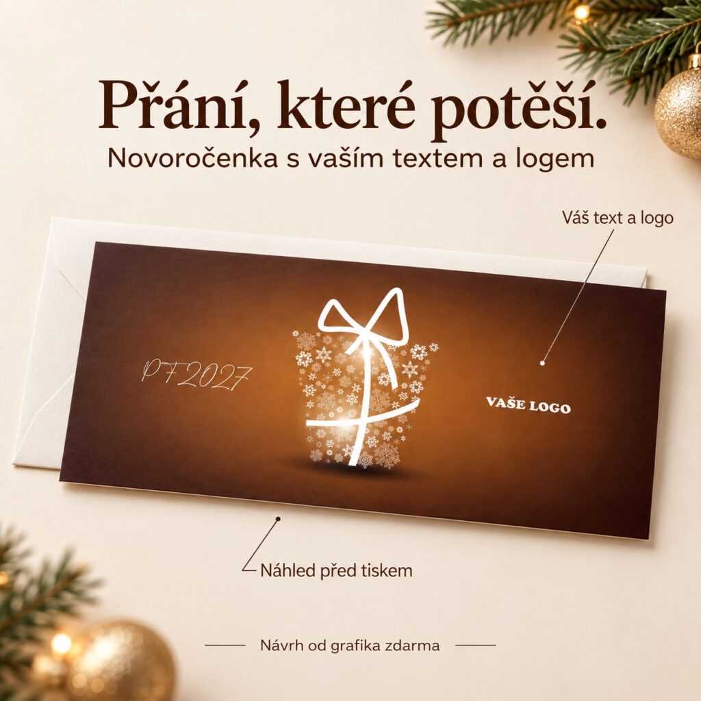 Novoročenka 212 s popismi úpravy textu a loga.