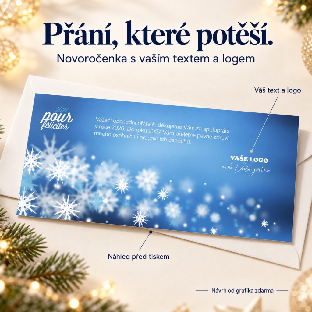 Novoročenka 217 s popismi úpravy textu a loga.