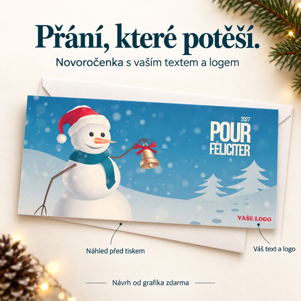Novoročenka 219 s popismi úpravy textu a loga.