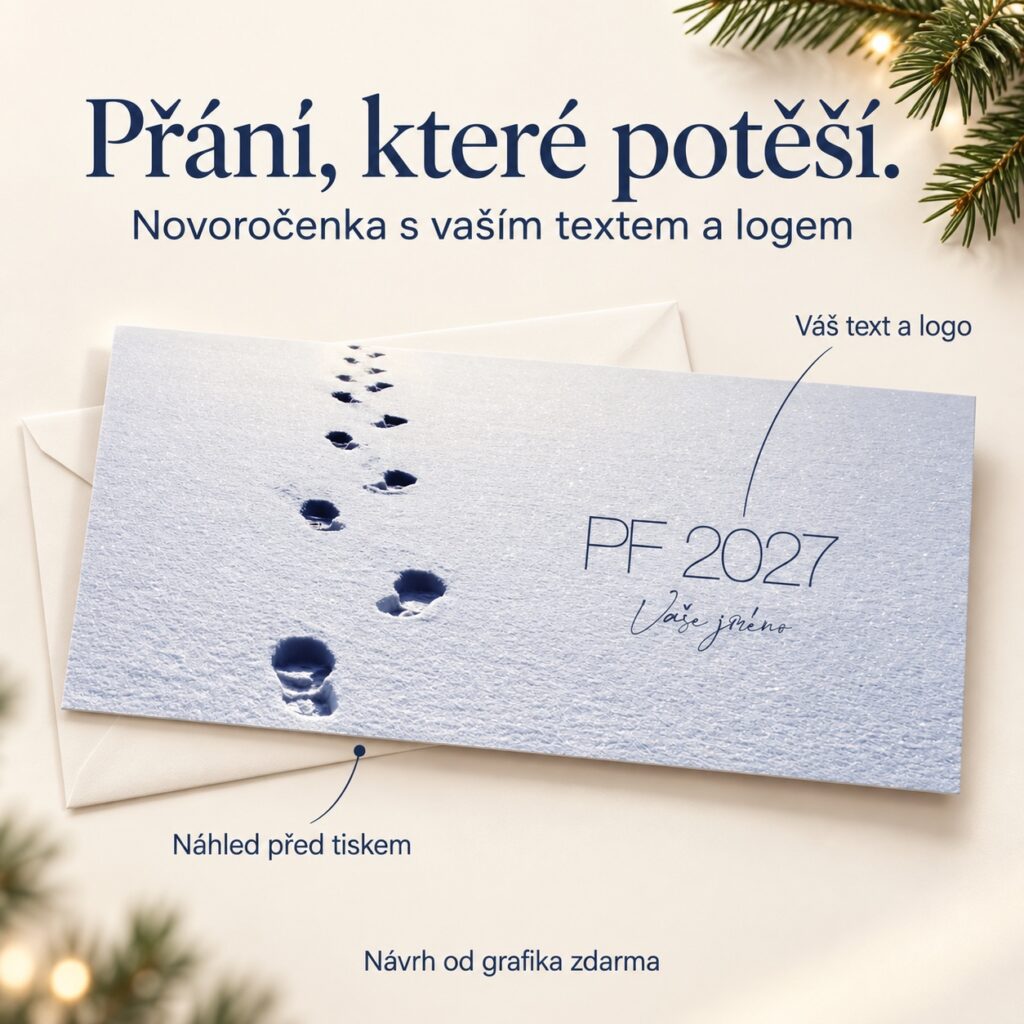 Novoročenka 235 s popismi úpravy textu a loga.