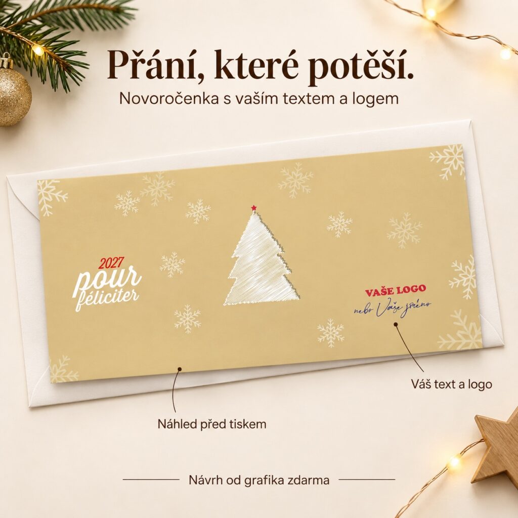 Biely stromček – novoročenka s ponukou vlastného textu a loga.