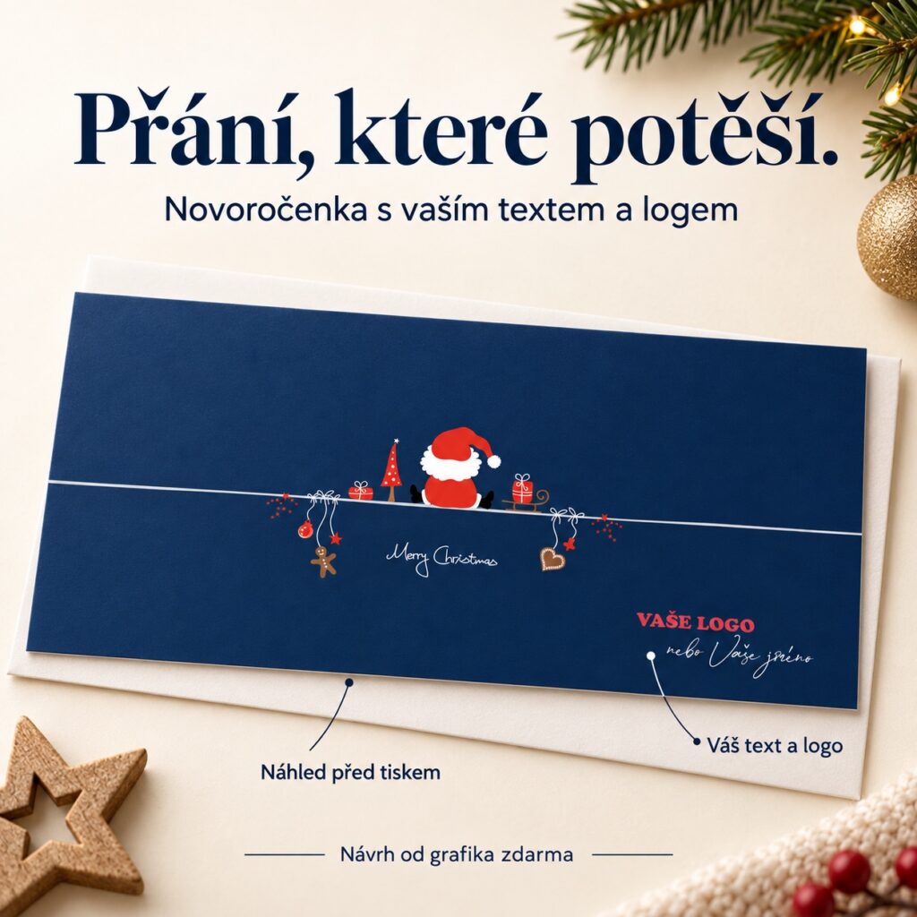 Originálny Santa na lane – novoročenka s ponukou vlastného textu a loga.