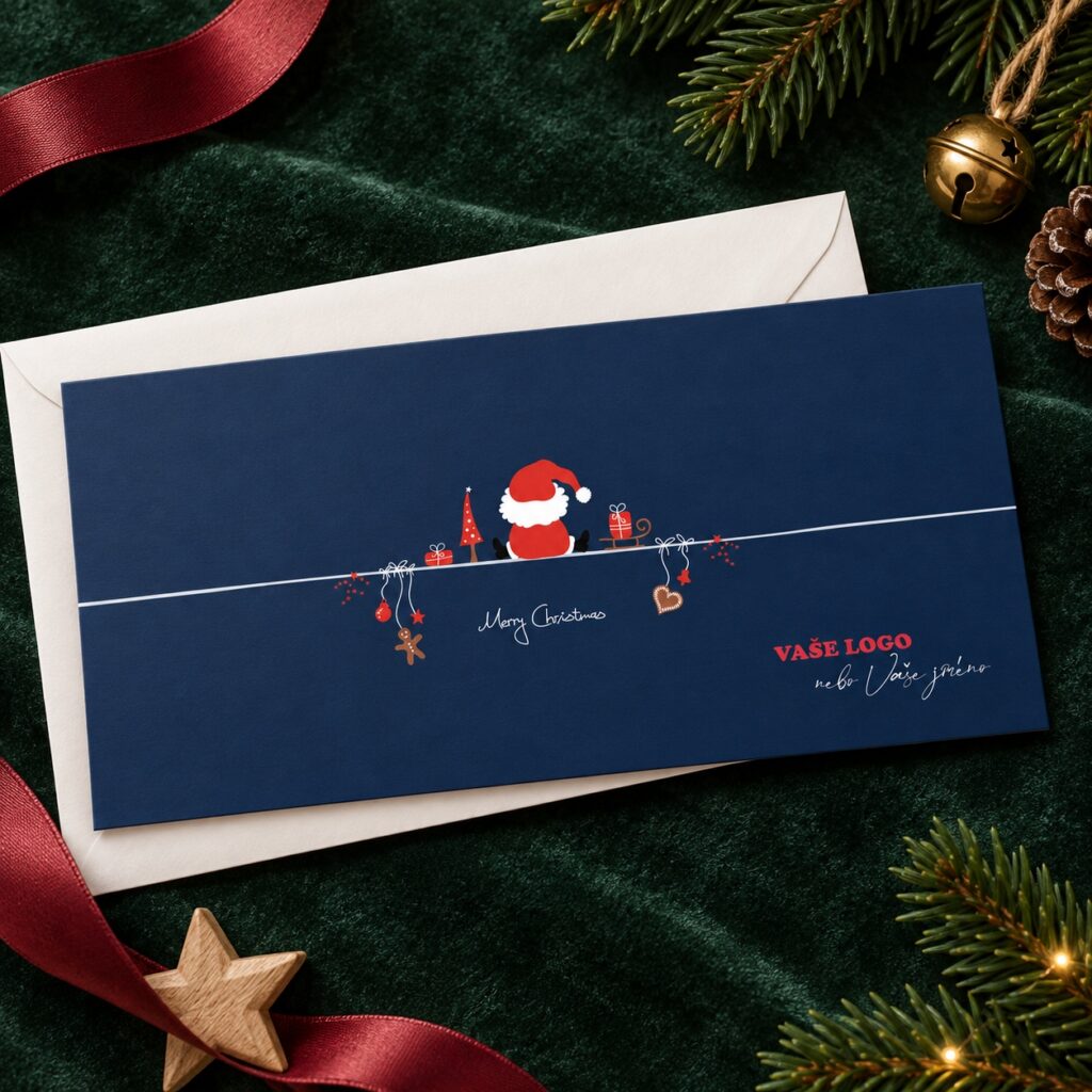 Originálny Santa na lane – novoročenka s obálkou pri pohľade zhora.