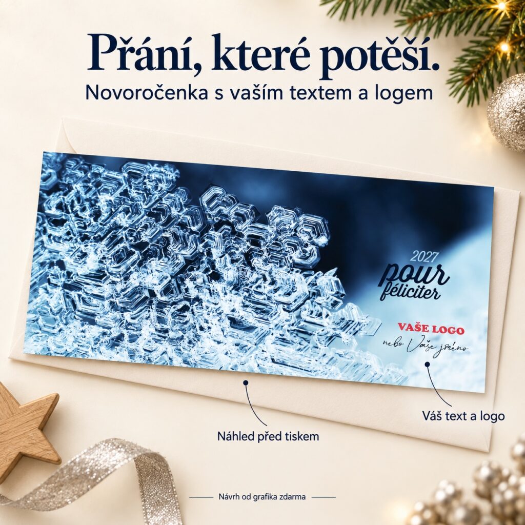 Obrazec z ľadu – novoročenka s ponukou vlastného textu a loga.
