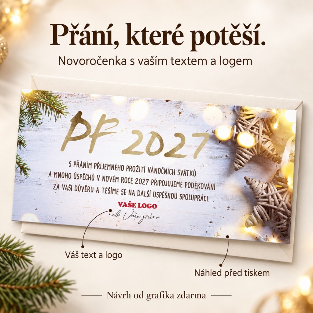 Vianočná atmosféra – novoročenka s ponukou vlastného textu a loga.