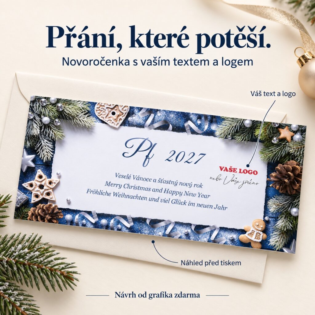 Vianočné prianie – novoročenka s ponukou vlastného textu a loga.