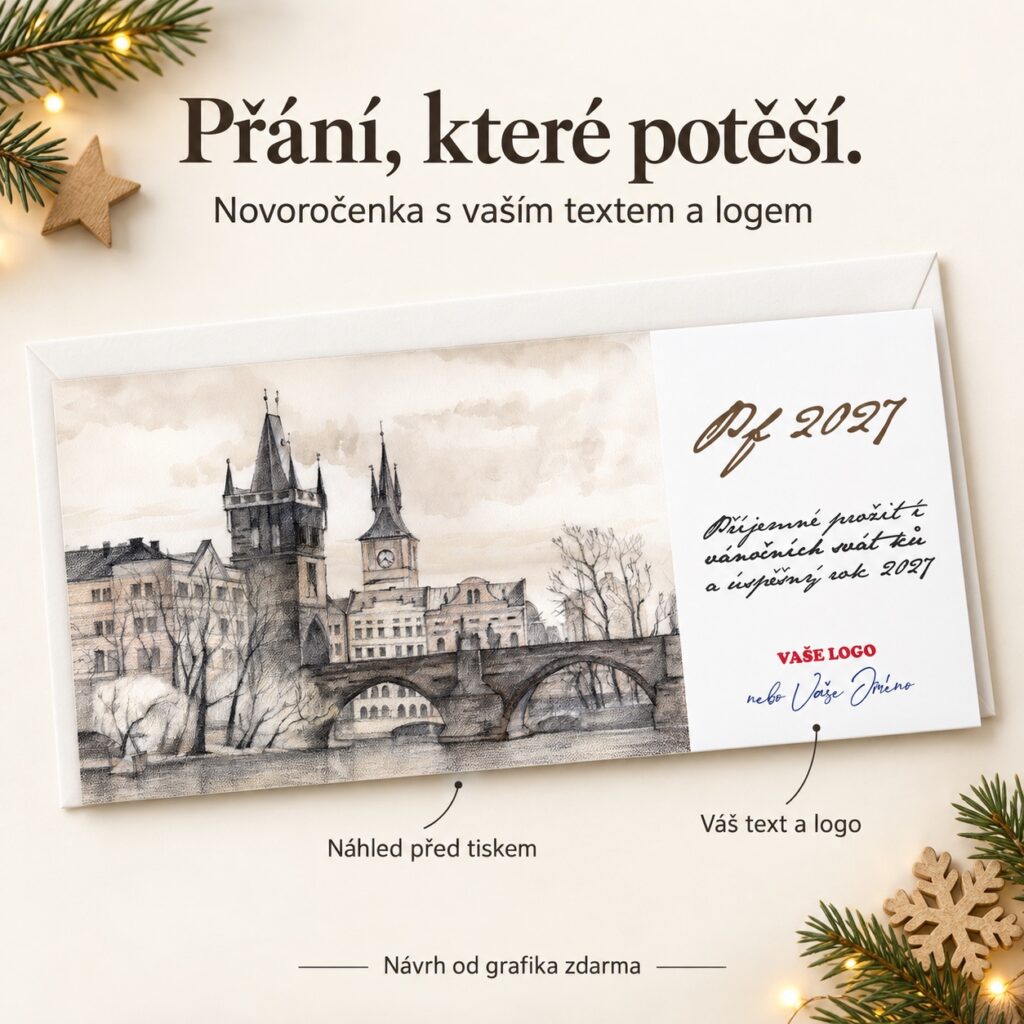 Karlov most – novoročenka s ponukou vlastného textu a loga.