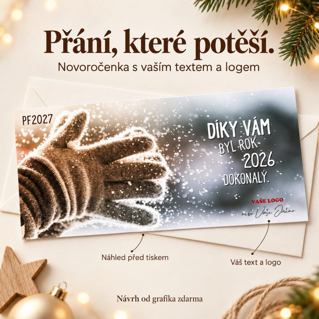 Zasnežené rukavice – novoročenka s ponukou vlastného textu a loga.