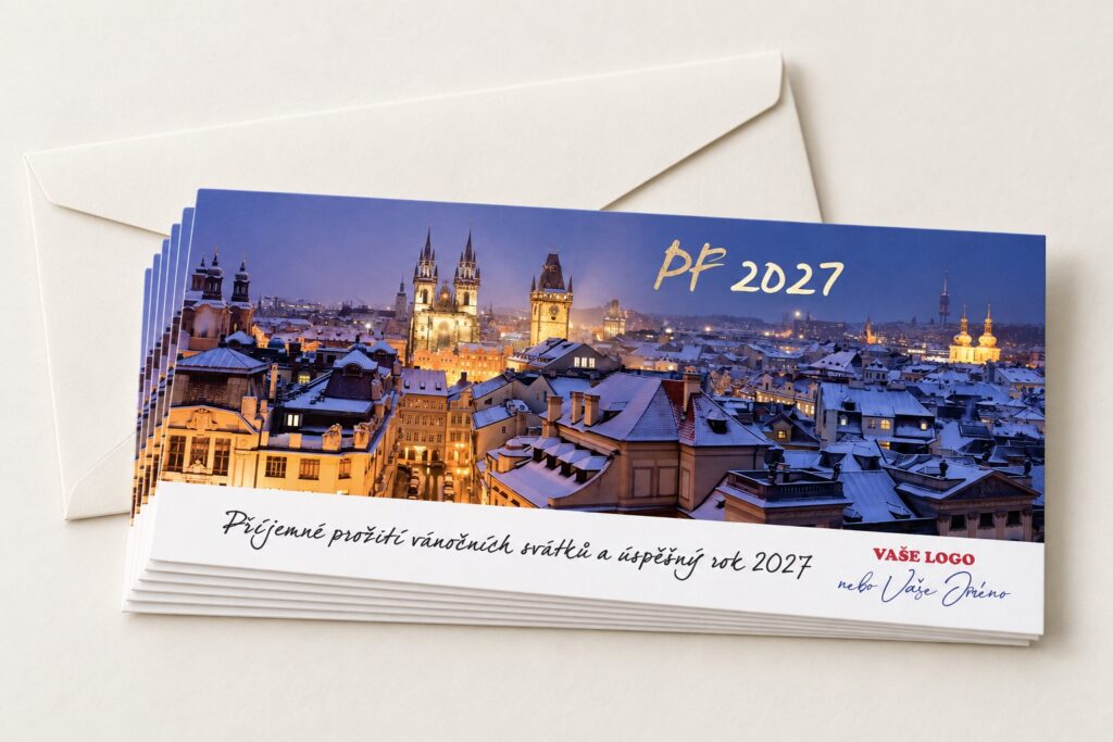 Nočná zasnežená Praha – detail novoročenky.