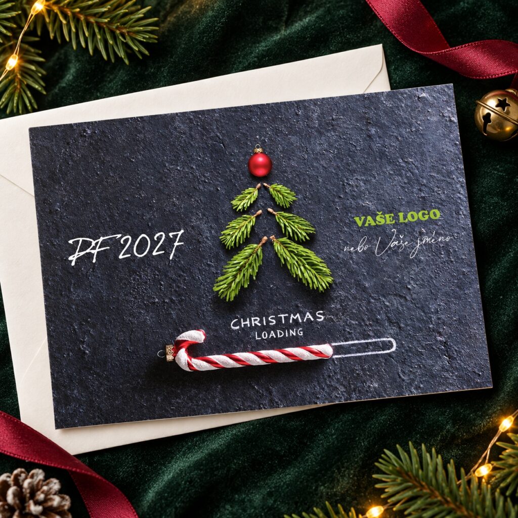 Christmas loading – novoročenka s obálkou pri pohľade zhora.