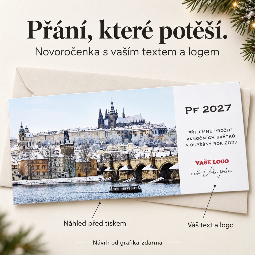 Pražský hrad – novoročenka s ponukou vlastného textu a loga.