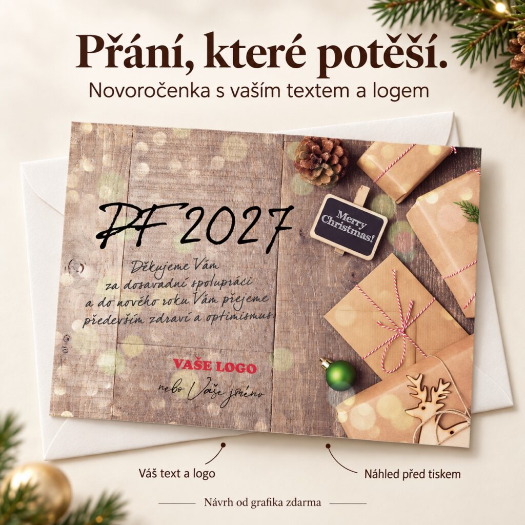 Merry Christmas – novoročenka s ponukou vlastného textu a loga.