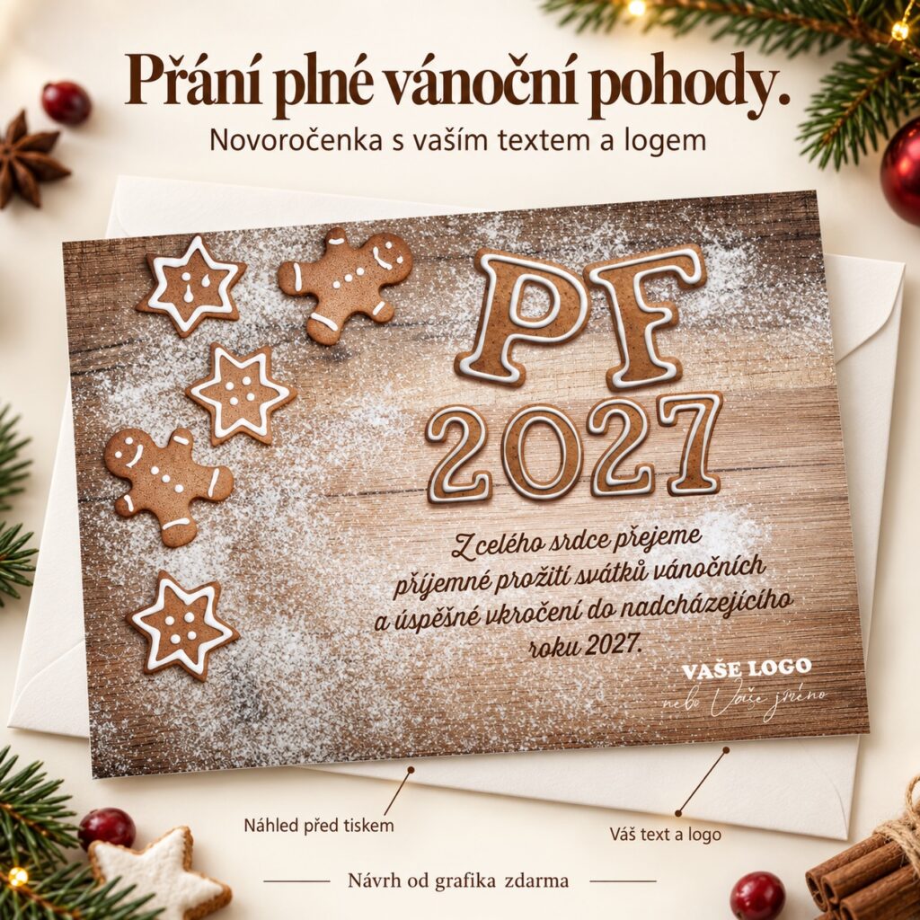 Perníkové prianie – novoročenka s ponukou vlastného textu a loga.