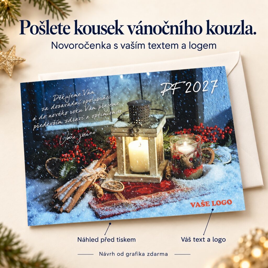 Vianočná dekorácia za oknom – novoročenka s ponukou vlastného textu a loga.