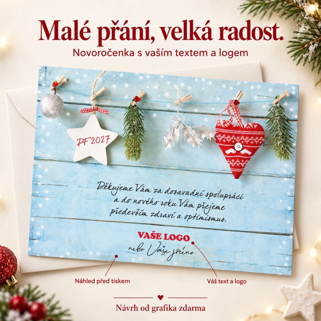 Na povrázku – novoročenka s ponukou vlastného textu a loga.