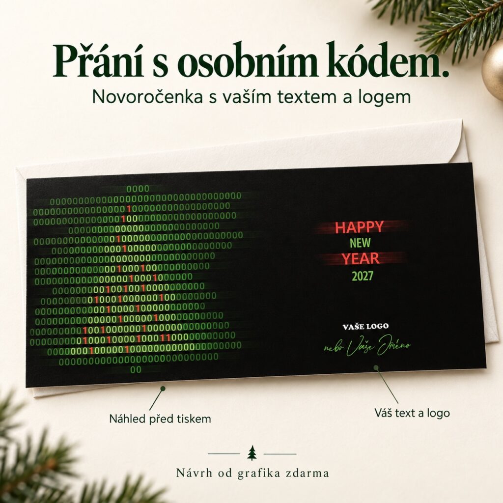 Binárny kód – novoročenka s ponukou vlastného textu a loga.