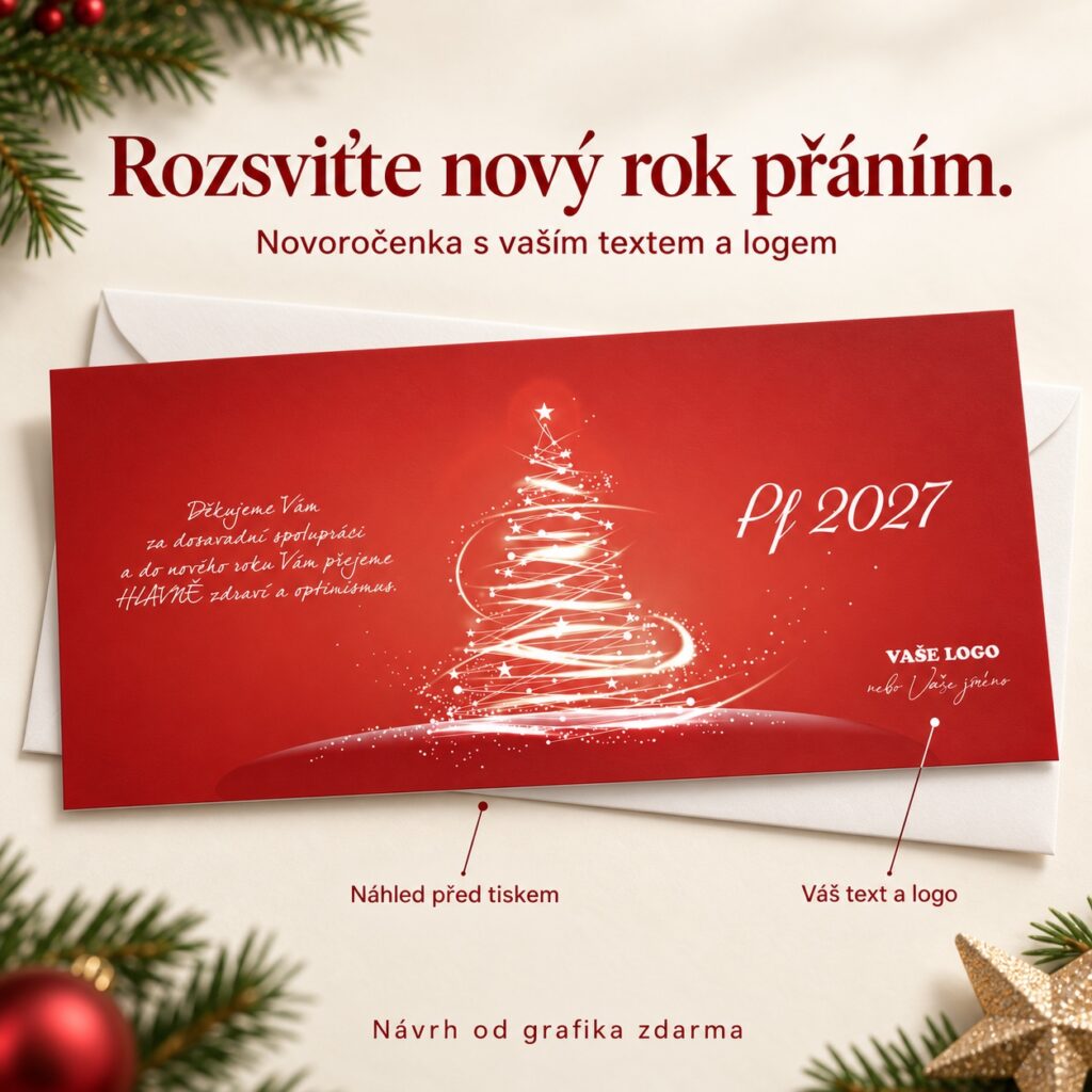 Stromček zo svetiel – novoročenka s ponukou vlastného textu a loga.