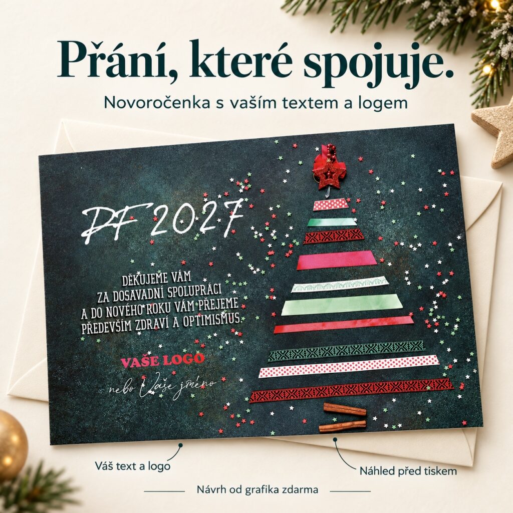 Stromček zo stužiek – novoročenka s ponukou vlastného textu a loga.