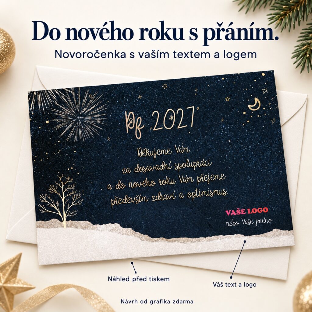 Vianočná nočná obloha – novoročenka s ponukou vlastného textu a loga.
