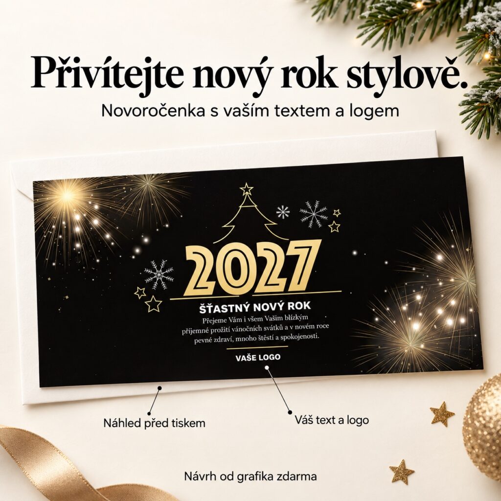 Ohňostroj – novoročenka s ponukou vlastného textu a loga.