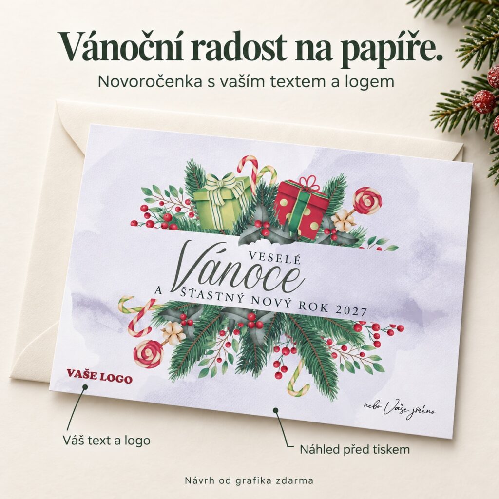 Maľované Vianoce – novoročenka s ponukou vlastného textu a loga.