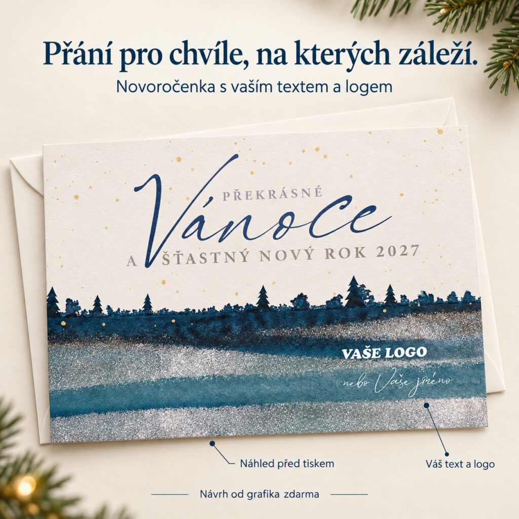 Trblietavá krajina – novoročenka s ponukou vlastného textu a loga.