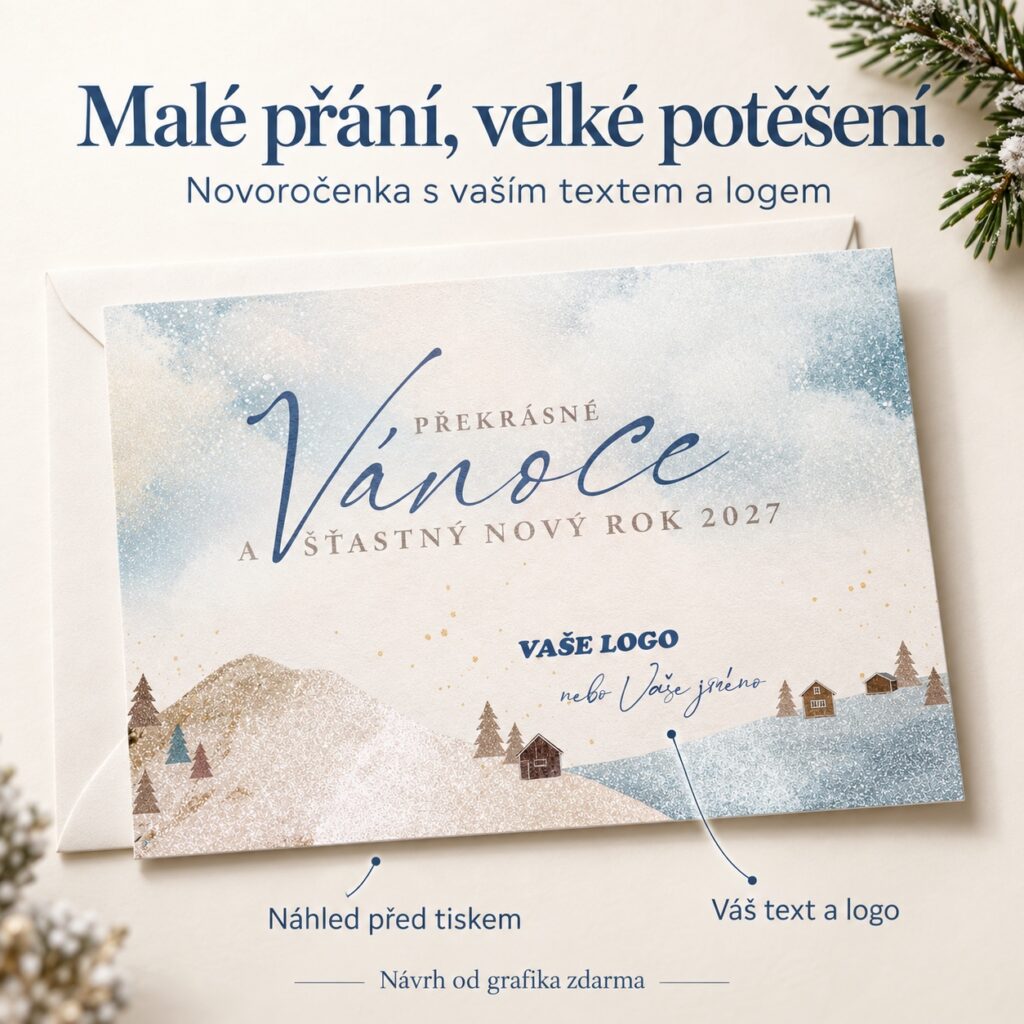 Trblietanie krajiny – novoročenka s ponukou vlastného textu a loga.
