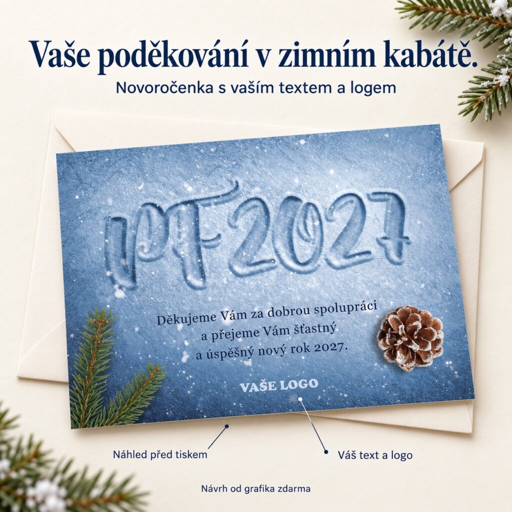 Maľovanie do snehu – novoročenka s ponukou vlastného textu a loga.