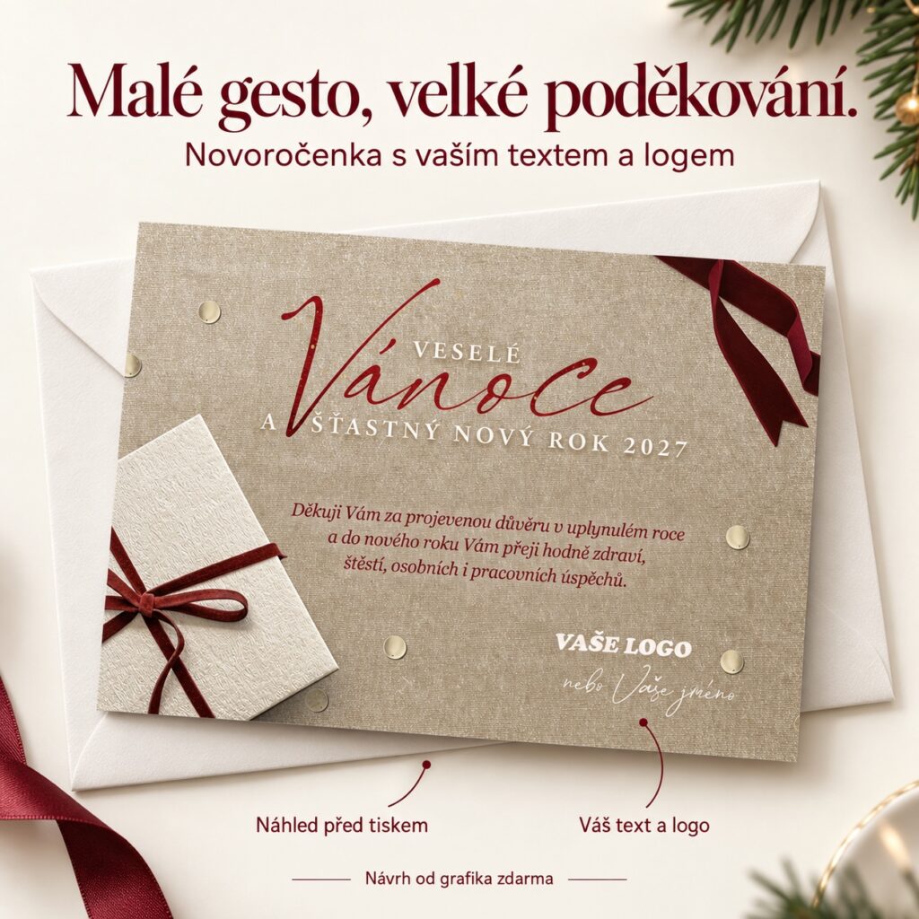 Darček s mašľou – novoročenka s ponukou vlastného textu a loga.