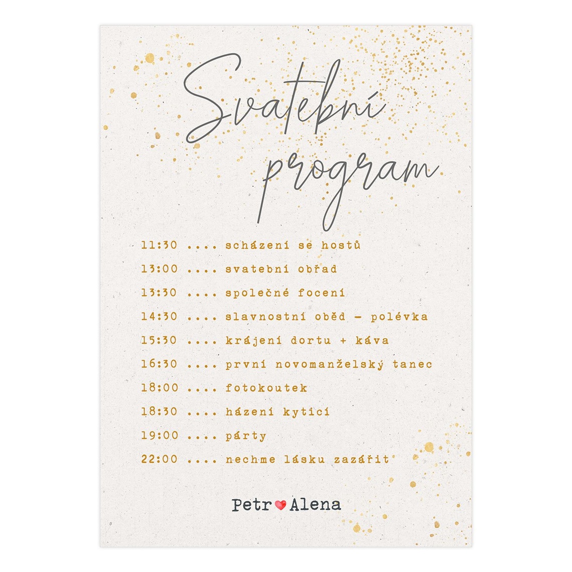 Svatební harmonogram 285 - svatební harmonogram s programem dne