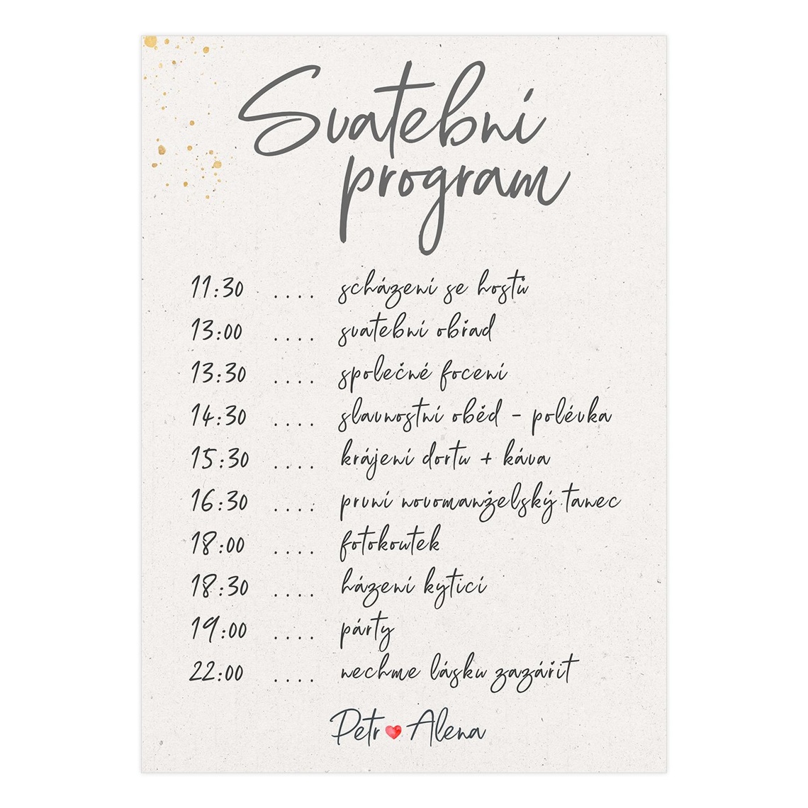 Svatební harmonogram 286 jako svatební harmonogram s programem dne
