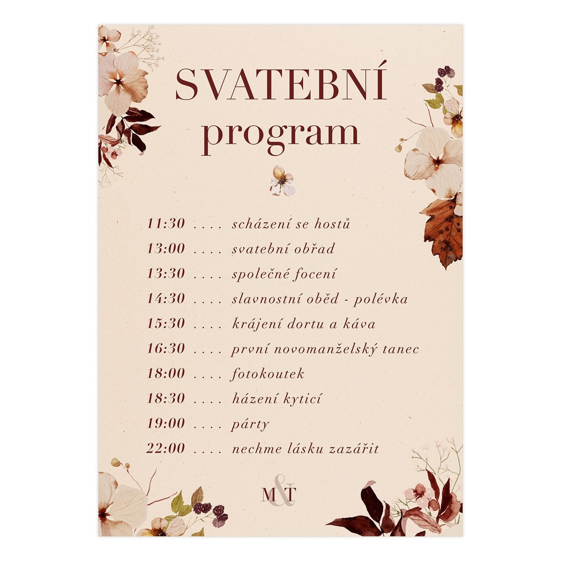 Svatební harmonogram 291 připravené pro svatební harmonogram