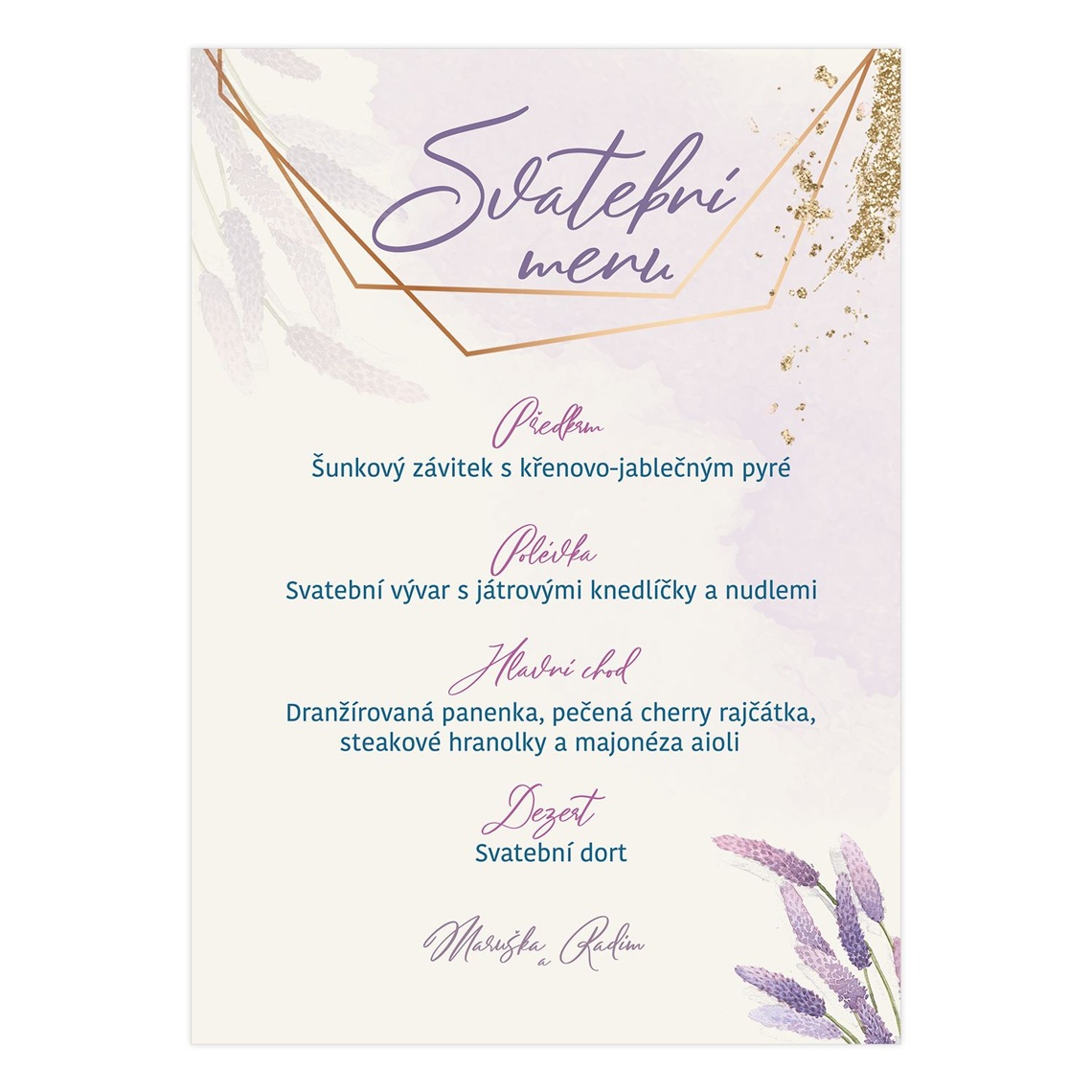 Svatební menu 262 připravené pro svatební menu