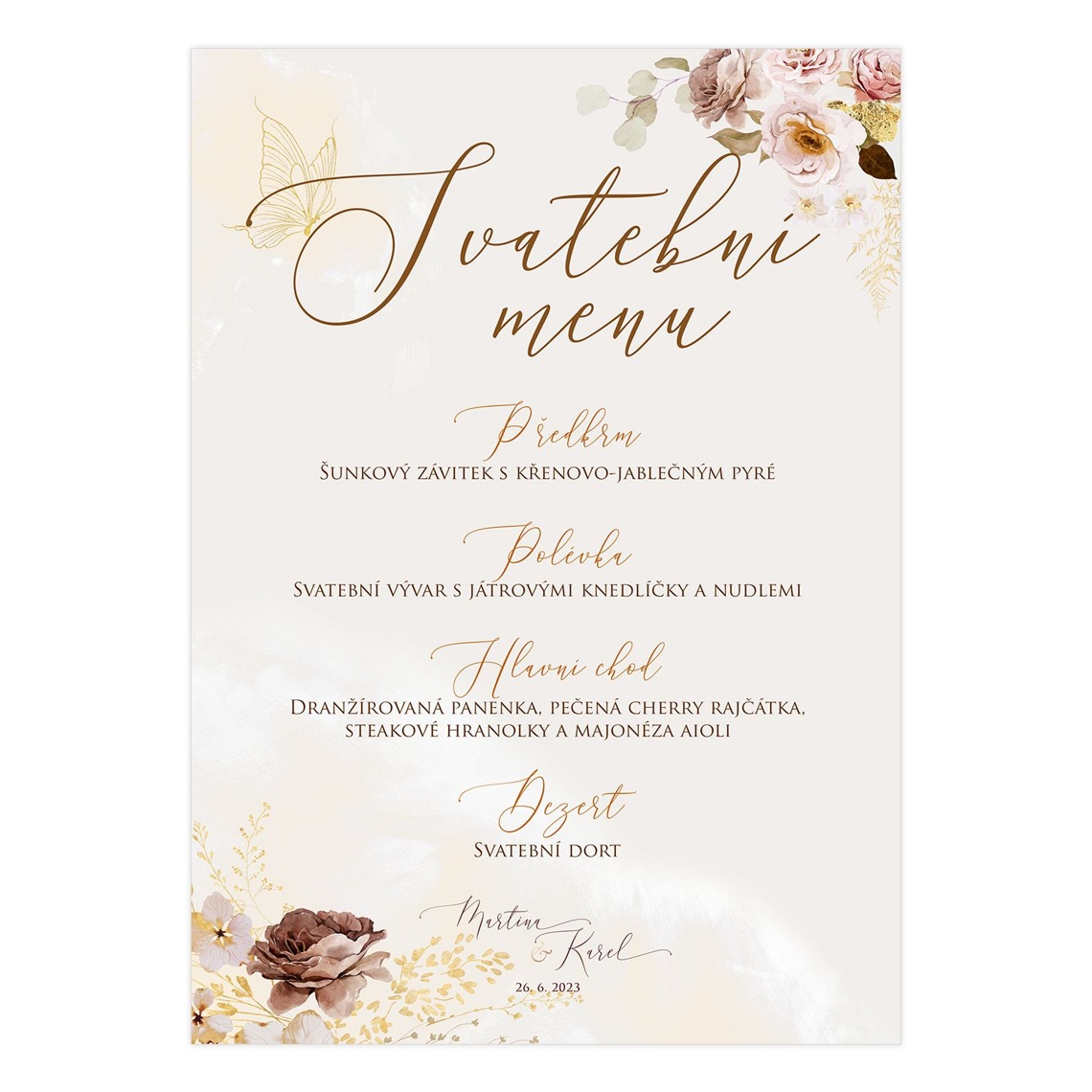 Svatební menu 277 jako svatební menu na slavnostní tabuli