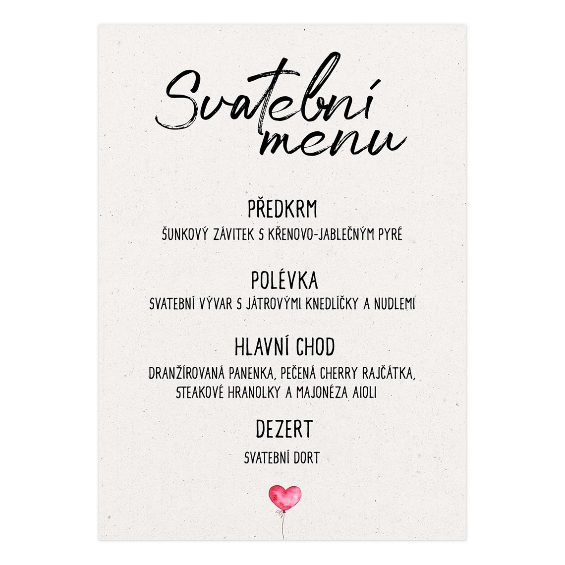 Svatební menu 281 připravené pro svatební menu