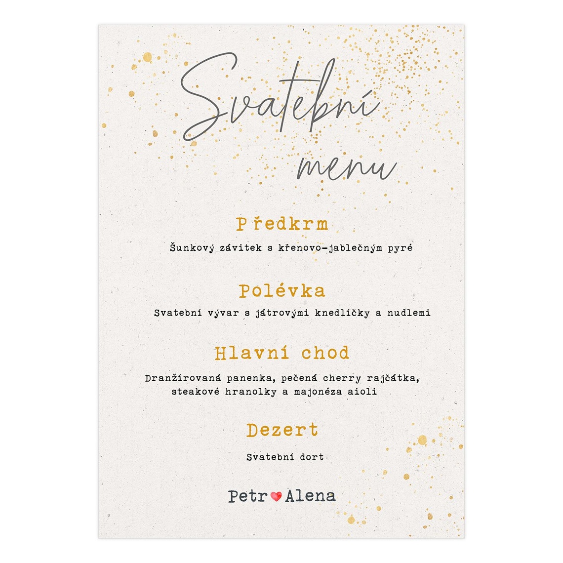 Svatební menu 285 připravené pro svatební menu