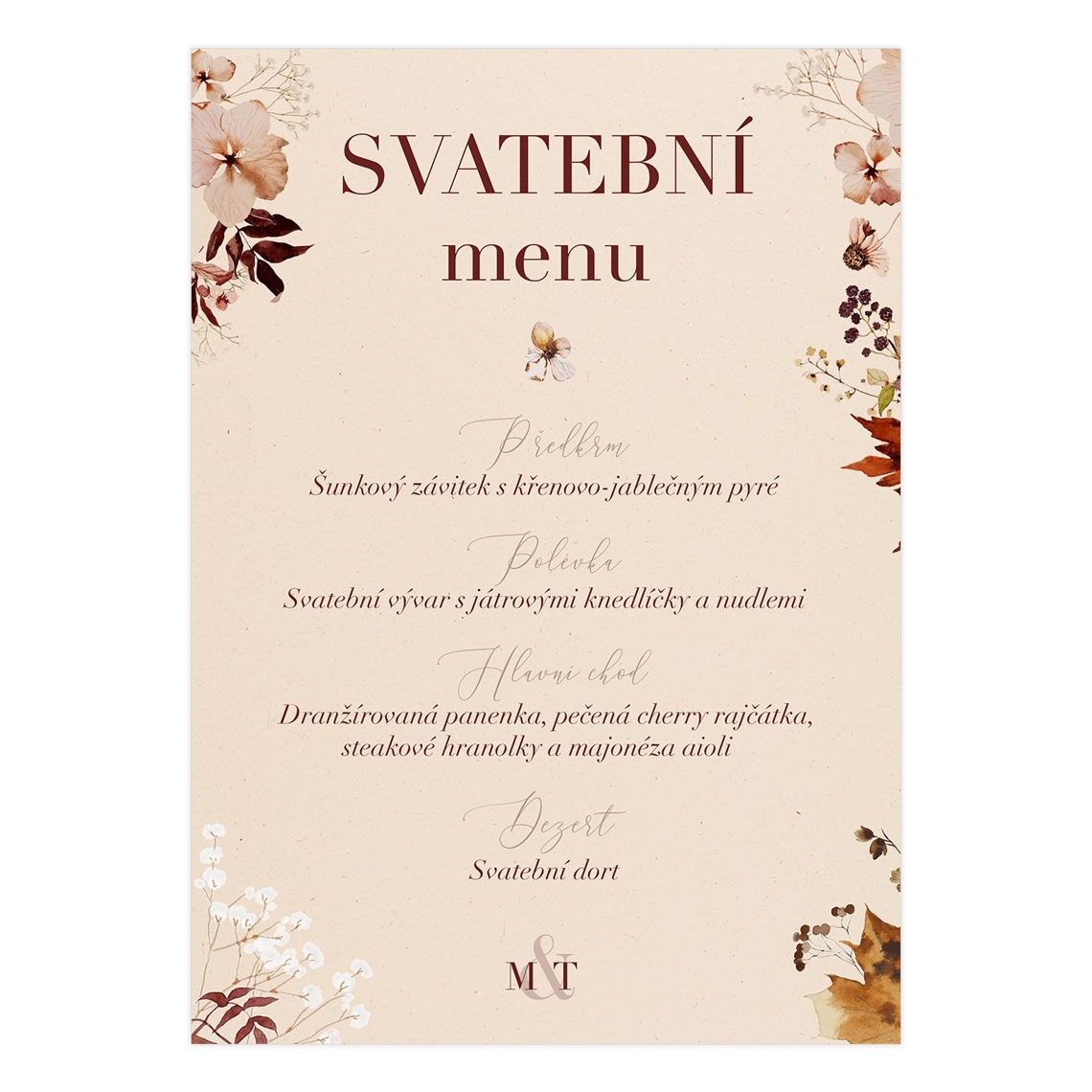 Svatební menu 291 - svatební menu na slavnostní tabuli