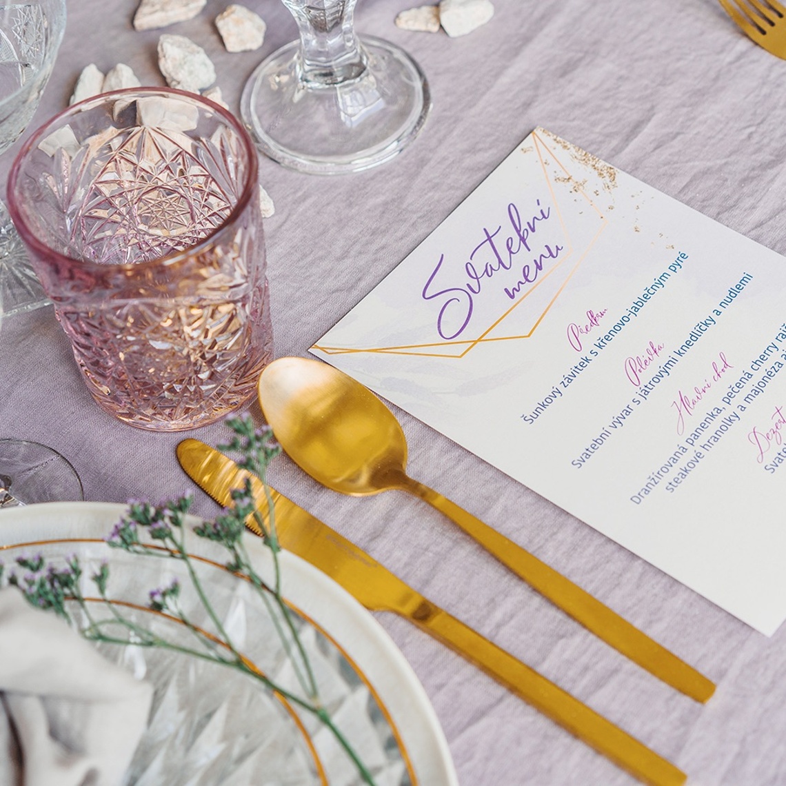 Svatební menu 262 v detailu pro kontrolu textu a provedení