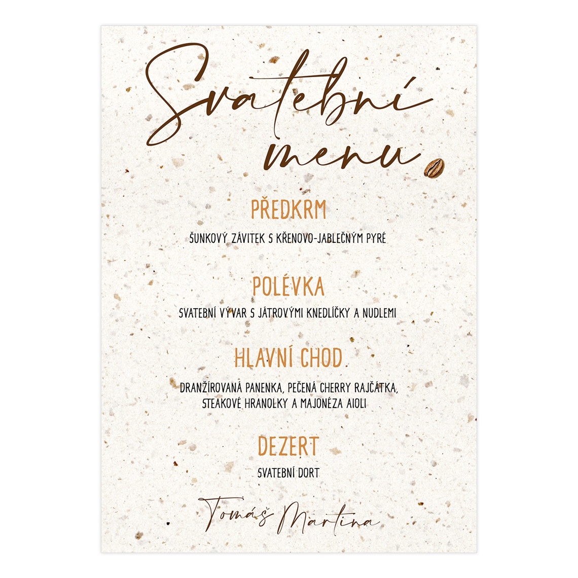 Svatební menu 298 jako svatební menu na slavnostní tabuli