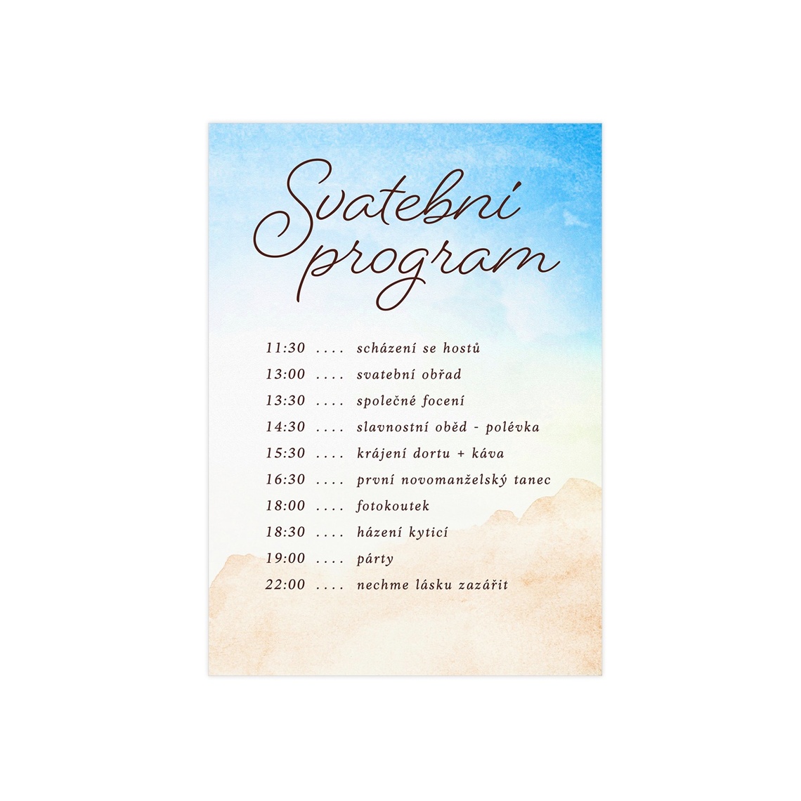 Svatební harmonogram 299 - svatební harmonogram s programem dne